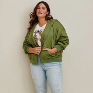 Torrid Green Twill Dolman Zip Front Anorak Jacket Plus Size 5X Hooded Light
